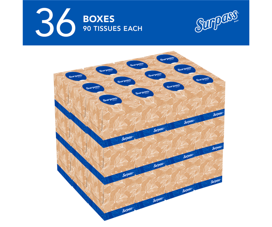Surpass® 2-Ply Facial Tissue Cube (90 Tissues/Box, 36 Boxes/Case)
